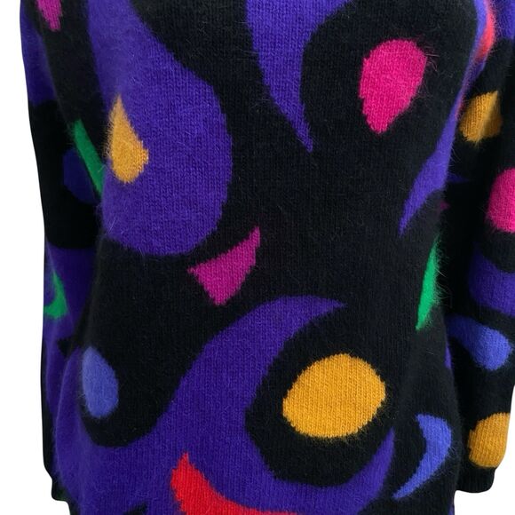 Rafaella Vtg Sweater Artsy Fuzzy Purple Angora Lambswool L 80’s Retro Rainbow - Picture 8 of 10
